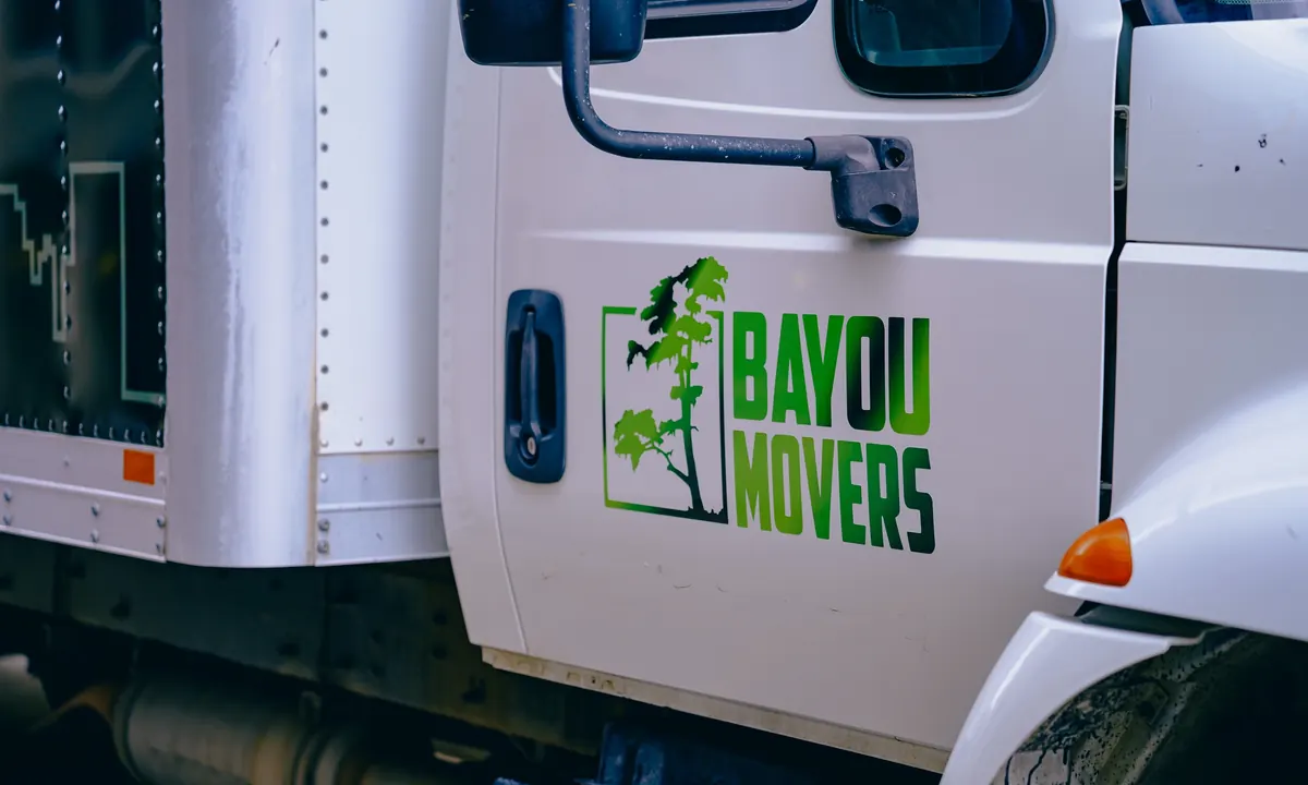 Bayou Movers branded Houston moving truck serving the Manvel area