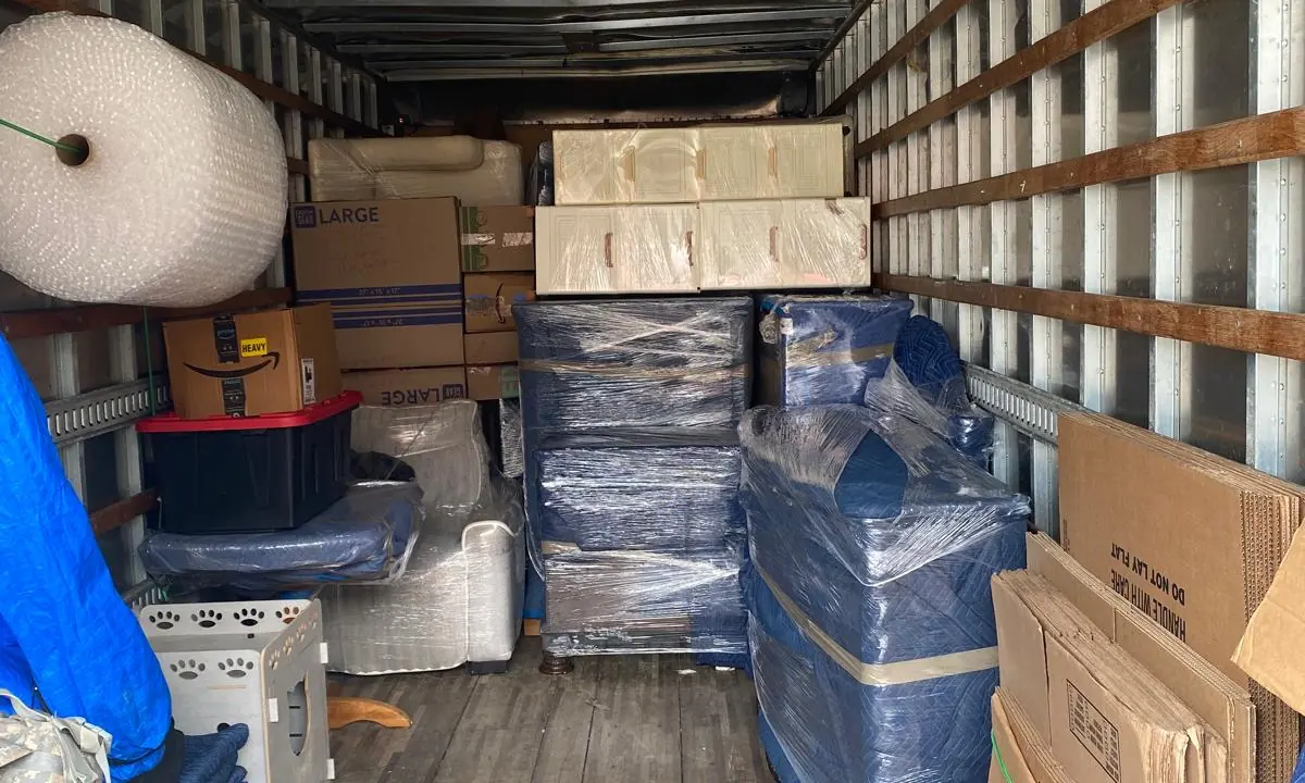 Organized Bayou Movers truck prepared for a move in Friendswood, Texas