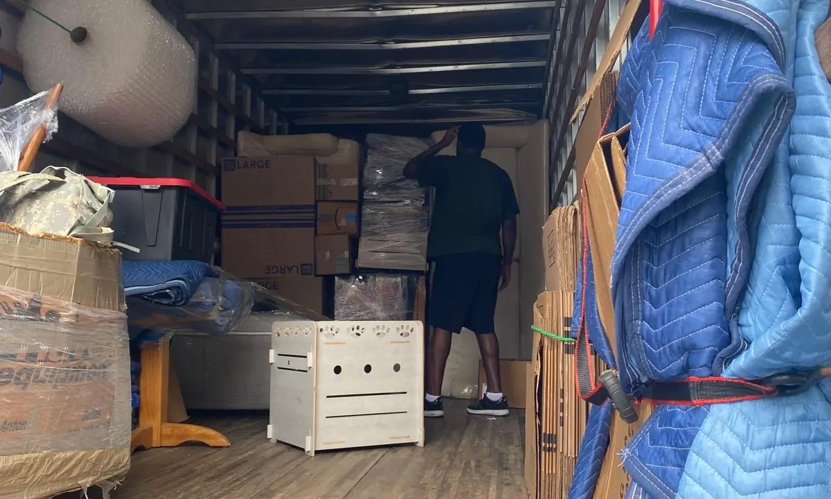 Organized Bayou Movers truck prepared for a move in Rosenberg, Texas
