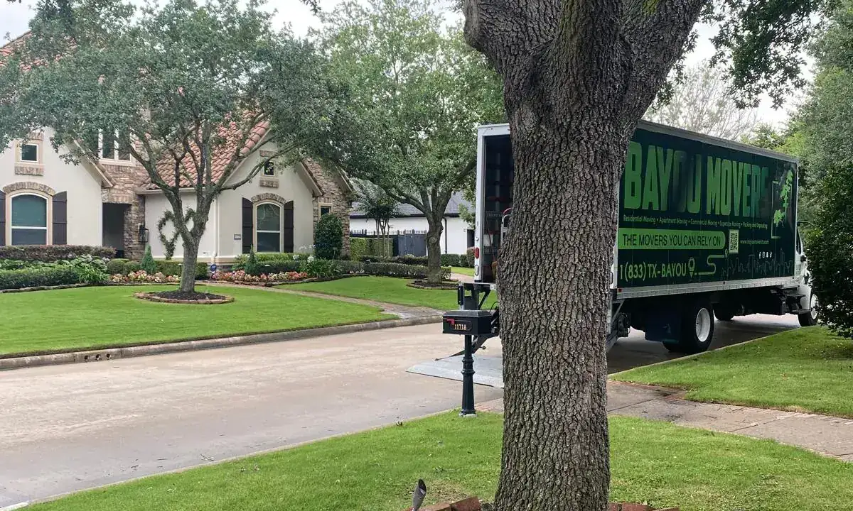 Bayou Movers truck supporting residential moves in The Woodlands, Texas