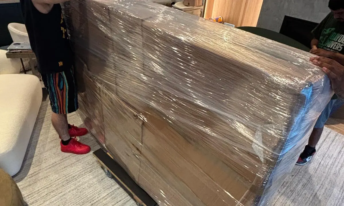 Protected and wrapped furniture prepared for a Bayou Movers move in Fulshear, Texas