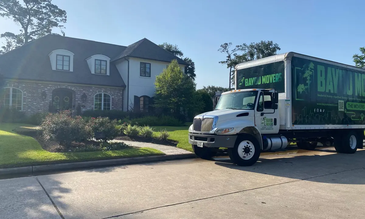 Bayou Movers truck supporting residential moves in Deer Park, Texas