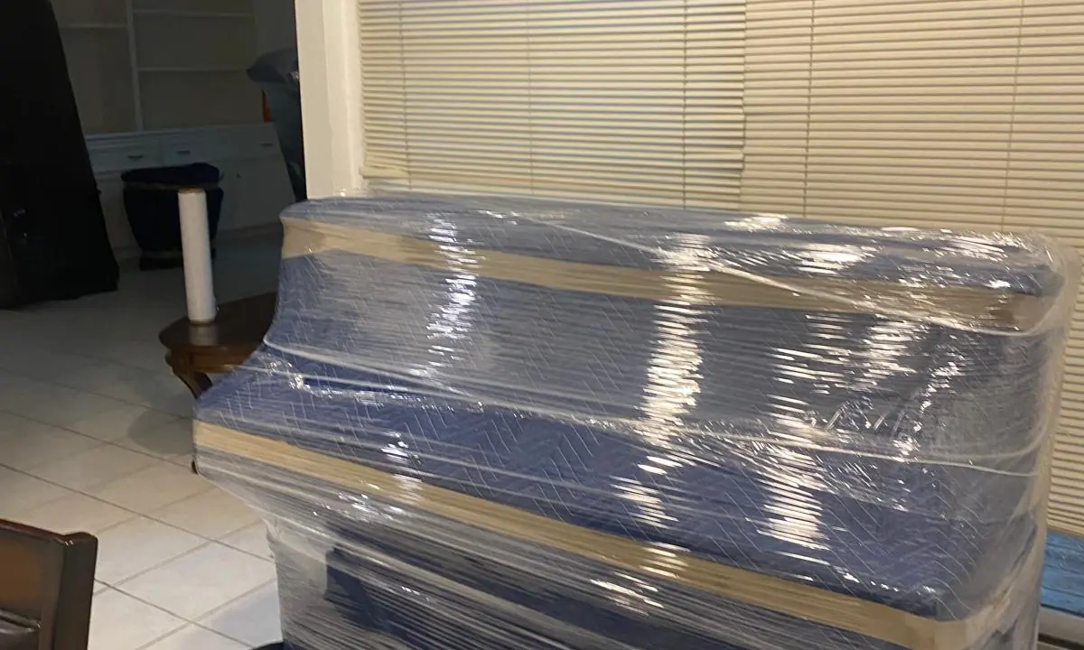 Protected and wrapped furniture prepared for a Bayou Movers move in Tanglewood, Texas